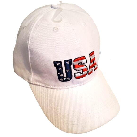 NWT USA white baseball hat Unisex Velcro closure OS - Picture 1 of 3